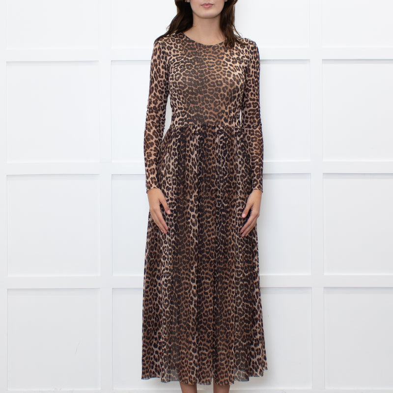 Ganni Leopard Mesh Maxi Dress