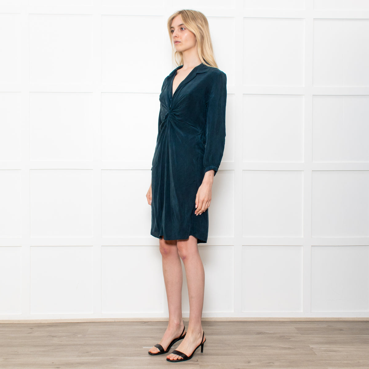 Sessun Green Rayon Dress With Front Knot And Long Sleeves