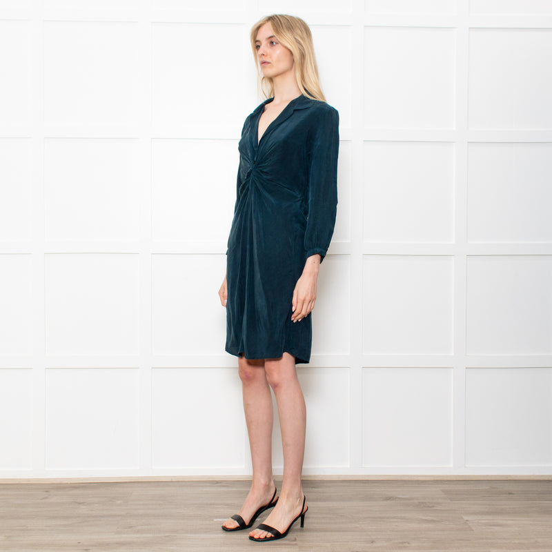 Sessun Green Rayon Dress With Front Knot And Long Sleeves