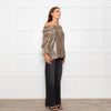 Wyse Silver Beige Lurex Elasticated Trim Top