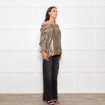 Wyse Silver Beige Lurex Elasticated Trim Top