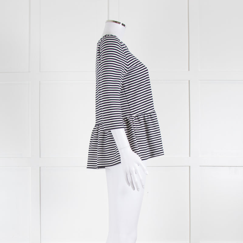 Claudie Pierlot White Navy Striped Peplum T-Shirt