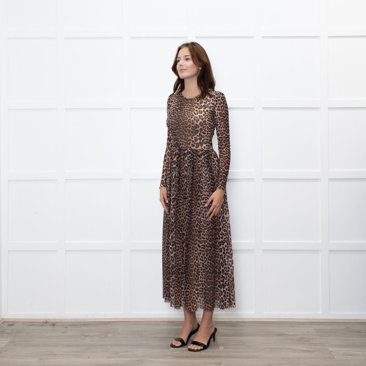 Ganni Leopard Mesh Maxi Dress