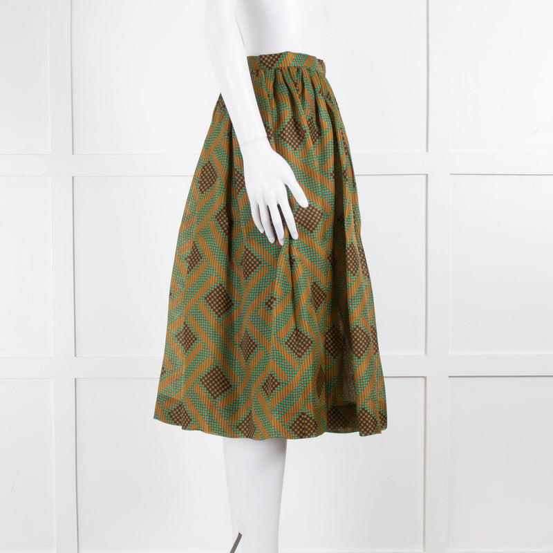 Jonathan Saunders Gold & Turquoise Circle Midi Skirt