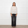 Wyse Cream Lace Trim Cotton Long Sleeve Top