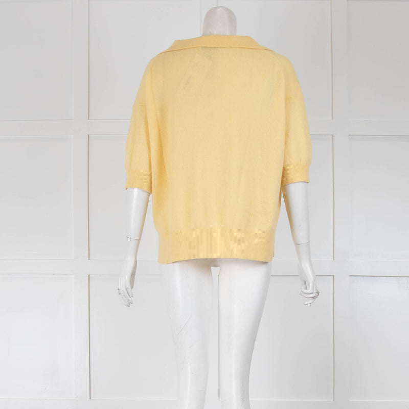 White + Warren Yellow Short Sleeve and Collar Jumper