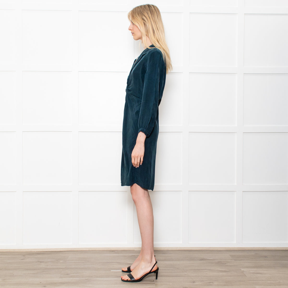 Sessun Green Rayon Dress With Front Knot And Long Sleeves