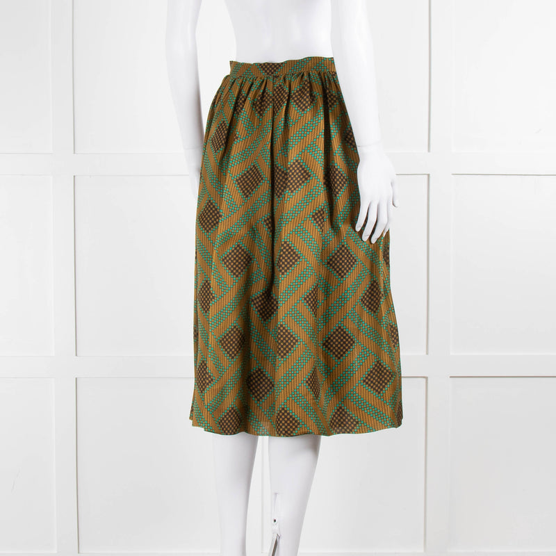 Jonathan Saunders Gold & Turquoise Circle Midi Skirt