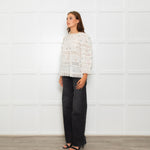 Wyse Cream Lace Trim Cotton Long Sleeve Top