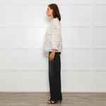 Wyse Cream Lace Trim Cotton Long Sleeve Top