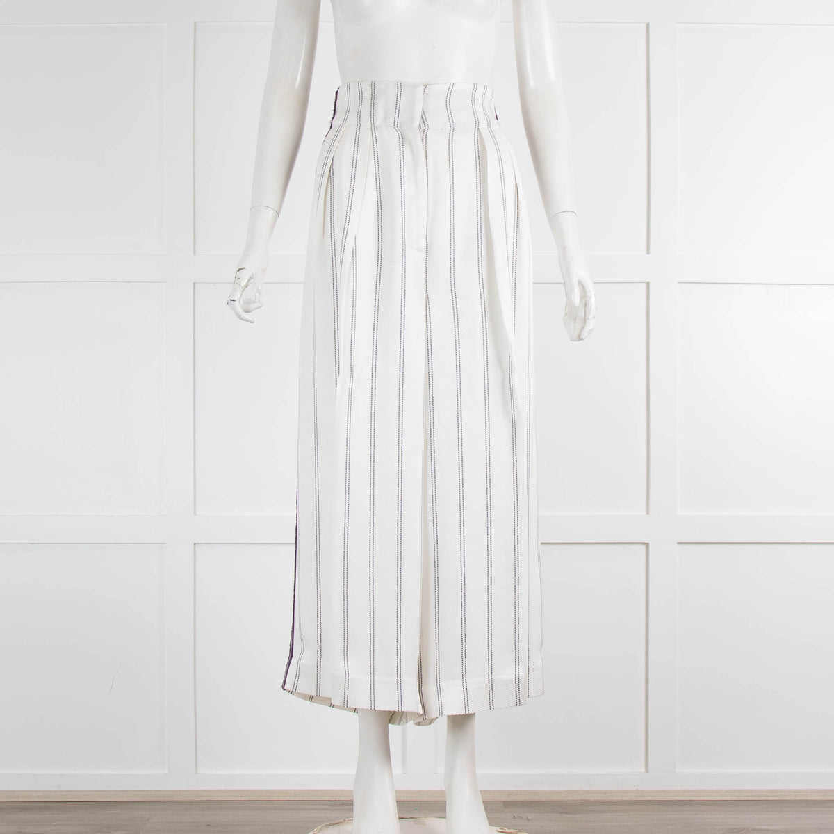 Amanda Wakeley White Pinstripe Trousers With Purple Side Stripe