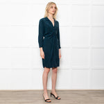 Sessun Green Rayon Dress With Front Knot And Long Sleeves