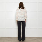 Wyse Cream Lace Trim Cotton Long Sleeve Top