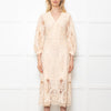 Maje Cream Midi Lace Dress With Long Sleeves