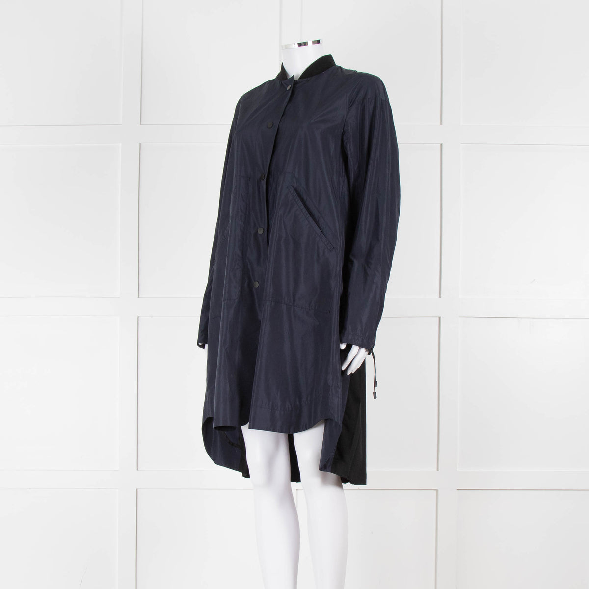 Tim Coppens Navy Blue Black Pleated Panel Wind Coat