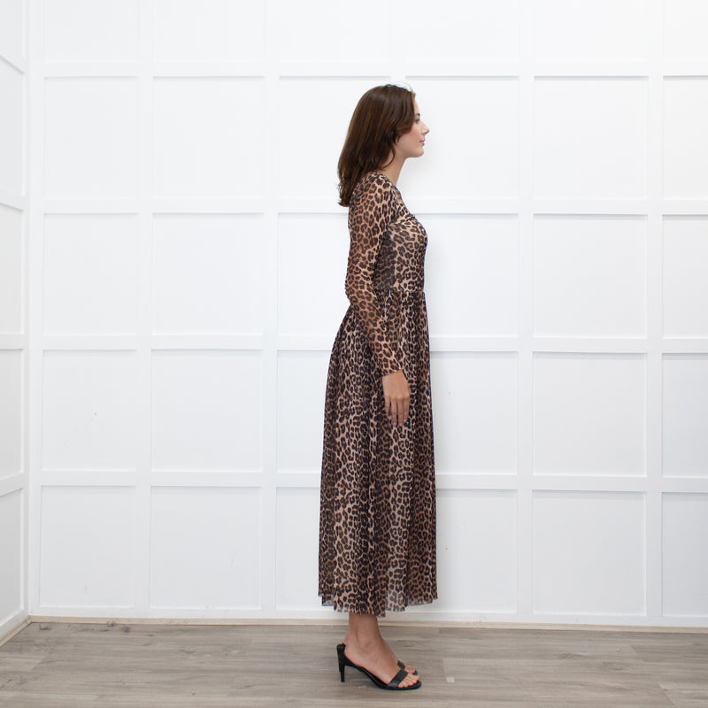 Ganni Leopard Mesh Maxi Dress