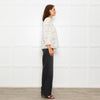 Wyse Cream Lace Trim Cotton Long Sleeve Top