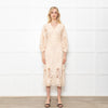 Maje Cream Midi Lace Dress With Long Sleeves