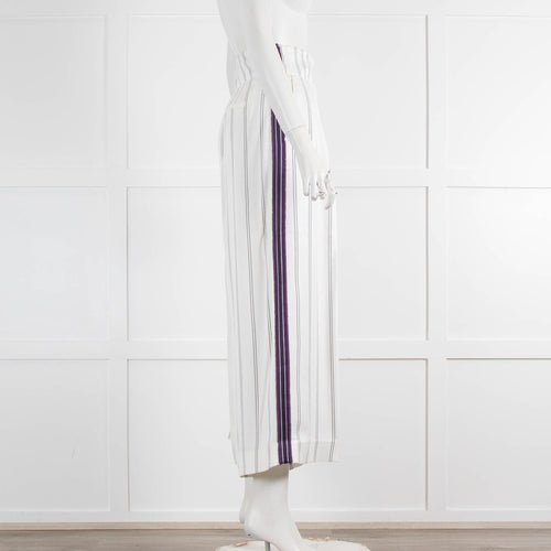 Amanda Wakeley White Pinstripe Trousers With Purple Side Stripe