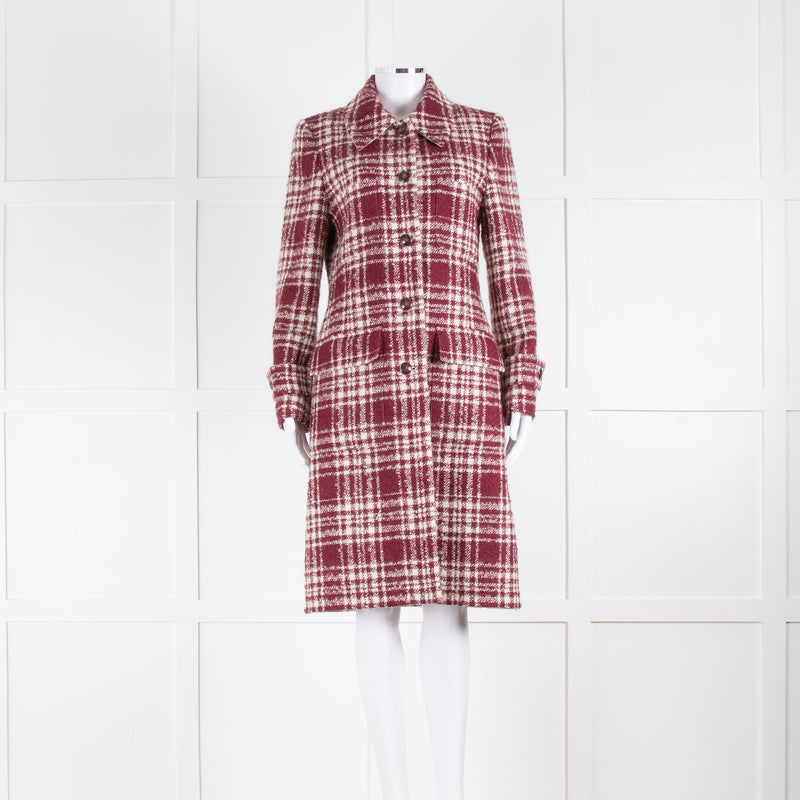 Really Wild Burgundy Cream Wool And Mohair Check Coat