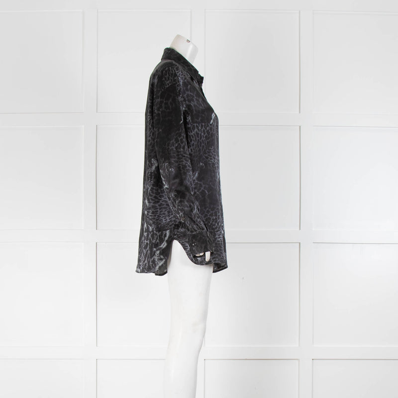 Poan Dark Grey Animal Print Silk Shirt