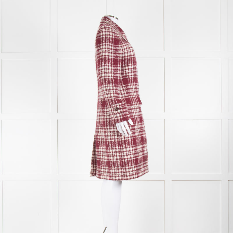 Really Wild Burgundy Cream Wool And Mohair Check Coat
