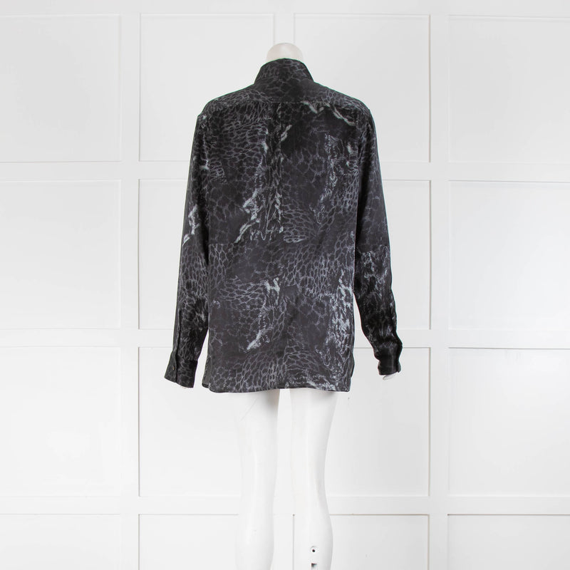 Poan Dark Grey Animal Print Silk Shirt