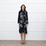 Jeff Navy Floral Long Button Up Dress