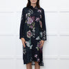Jeff Navy Floral Long Button Up Dress