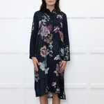 Jeff Navy Floral Long Button Up Dress