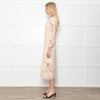 Maje Cream Midi Lace Dress With Long Sleeves