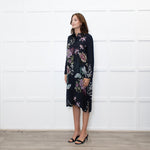 Jeff Navy Floral Long Button Up Dress