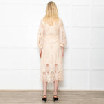 Maje Cream Midi Lace Dress With Long Sleeves