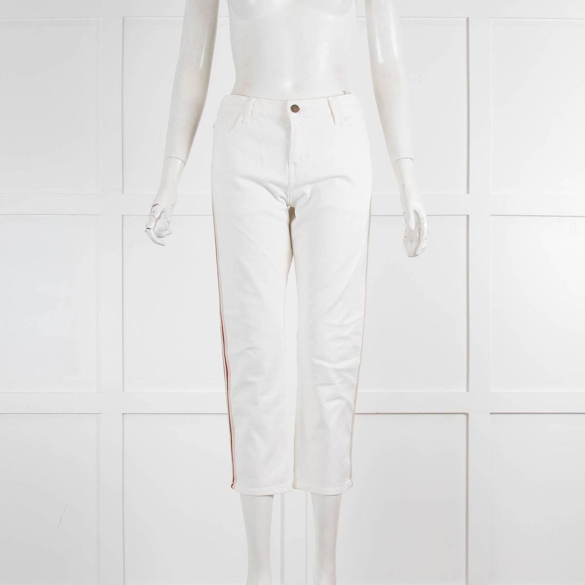 Ba&sh Cream Cropped Jean With Red Side Stripe