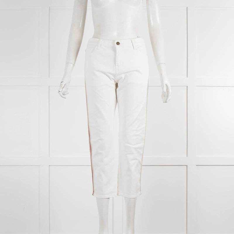 Ba&sh Cream Cropped Jean With Red Side Stripe