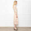 Maje Cream Midi Lace Dress With Long Sleeves
