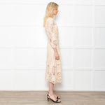 Maje Cream Midi Lace Dress With Long Sleeves