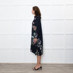 Jeff Navy Floral Long Button Up Dress