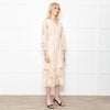 Maje Cream Midi Lace Dress With Long Sleeves