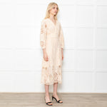 Maje Cream Midi Lace Dress With Long Sleeves