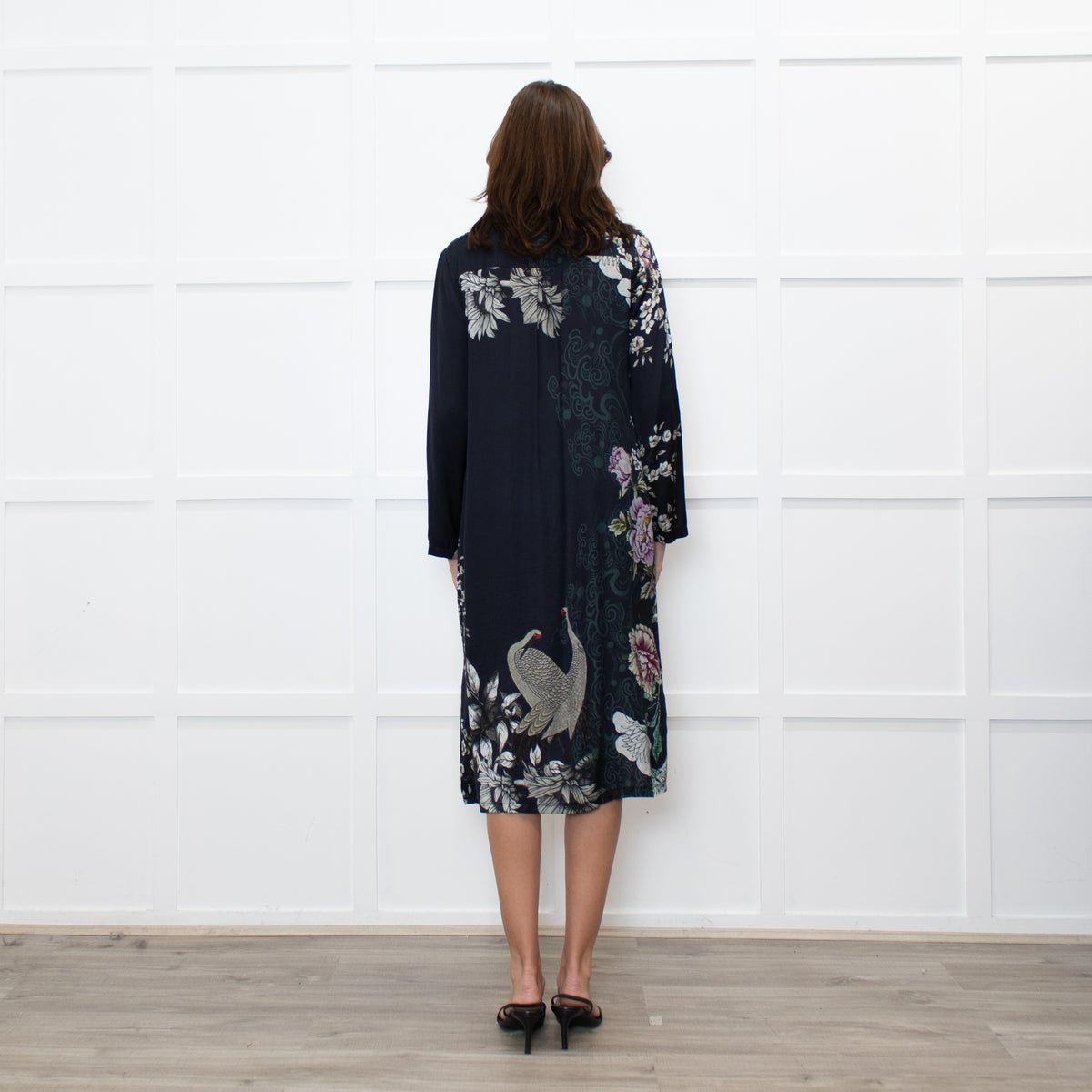 Jeff Navy Floral Long Button Up Dress
