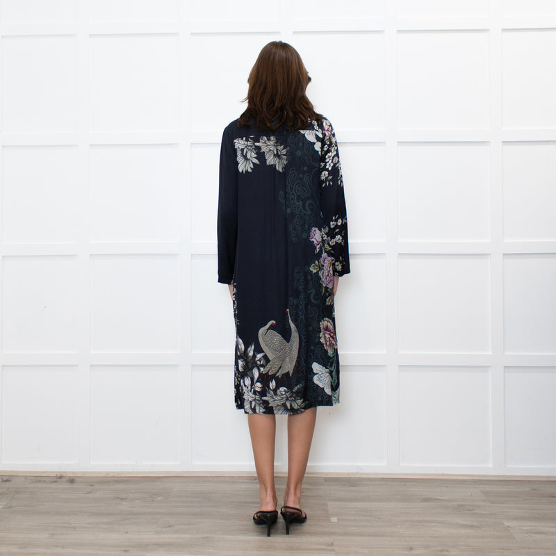 Jeff Navy Floral Long Button Up Dress