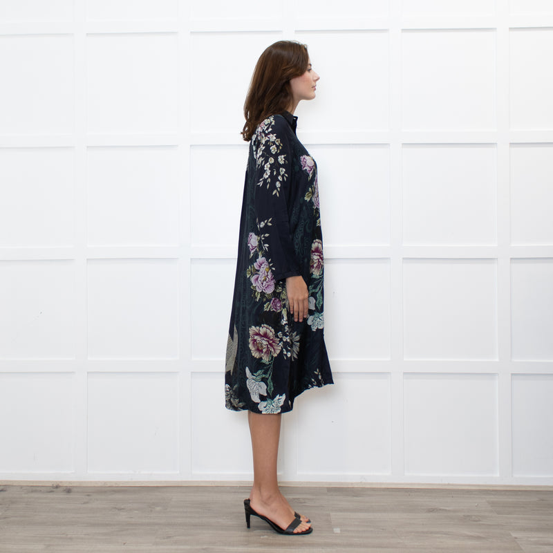 Jeff Navy Floral Long Button Up Dress