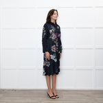 Jeff Navy Floral Long Button Up Dress