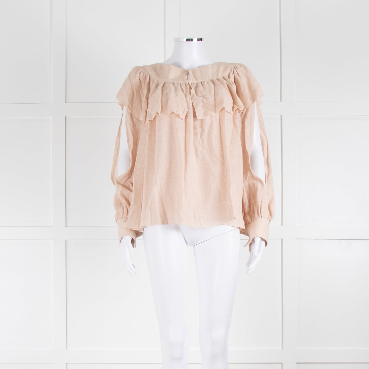 See By Chloe Pale Blush Wide Frill Neck Long Sleeve Top