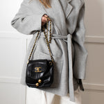 Chanel Black Caviar Leather Vintage Classic Flap Drawstring Crossbody Bag