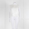 Loretta Caponi Cream Satin Embroidered Sleeveless Blouse