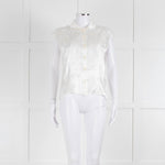 Loretta Caponi Cream Satin Embroidered Sleeveless Blouse