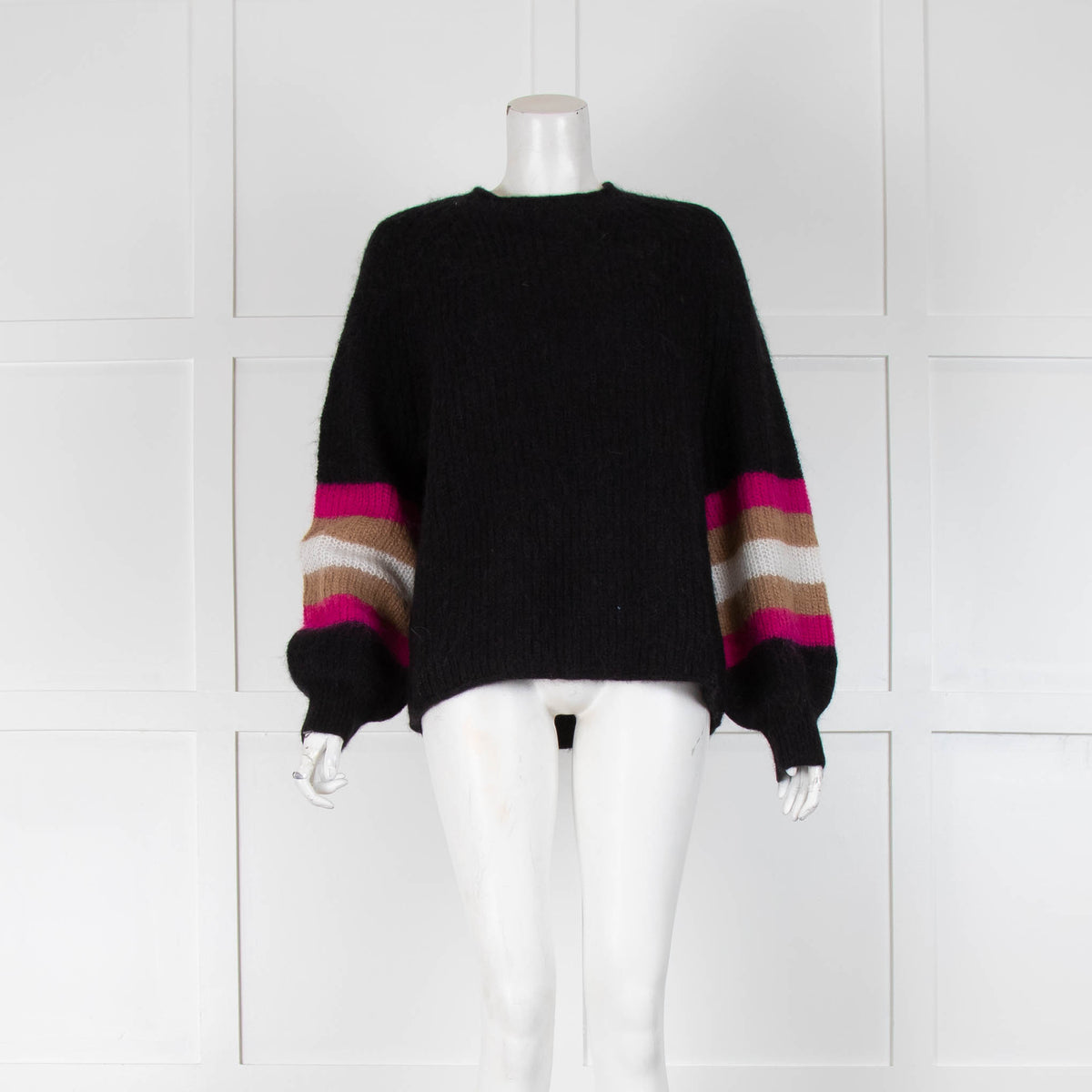 White + Warren Black and Multicoloured Arms Mohair Jumper