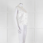 Loretta Caponi Cream Satin Embroidered Sleeveless Blouse